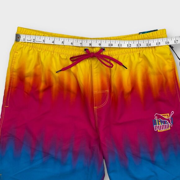 $60 Puma Swim Board Shorts Mens Medium Tie Dye 7" Colorful Lava Above Knee 2023 - Picture 11 of 14